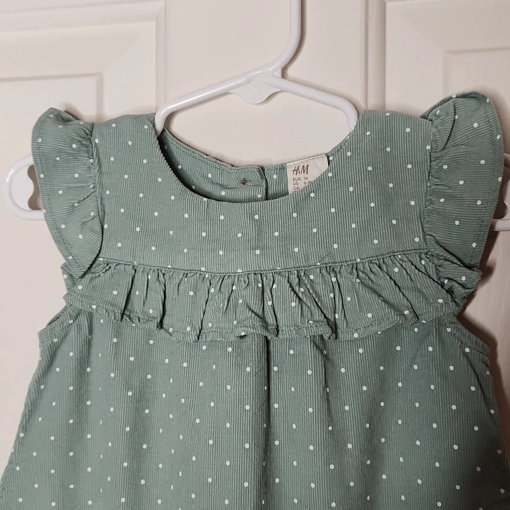 H&M Light Turquoise White Dot Ruffle Dress Size 9M NWT